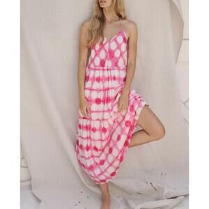 Maeve Anthropologie Geneva Tiered Maxi Dress Pink White XS Boho Hippie Festival